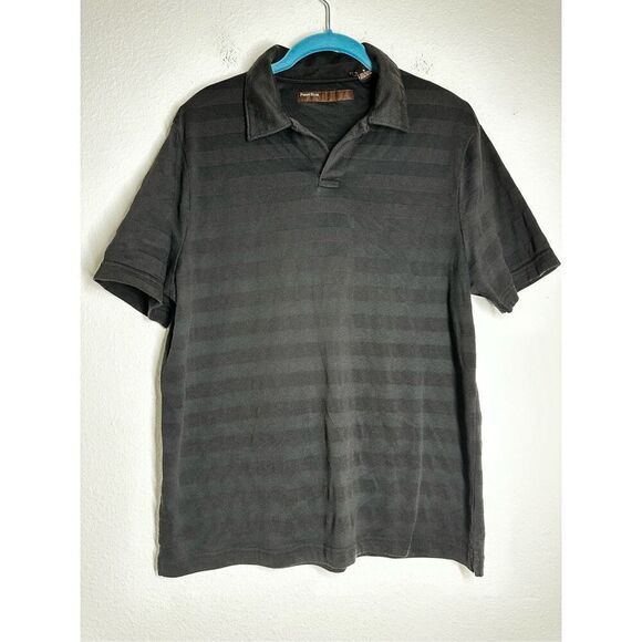Perry Ellis Men Short Sleeve Polo Shirt M Gray Cotton Blend Stripe - Picture 1 of 10